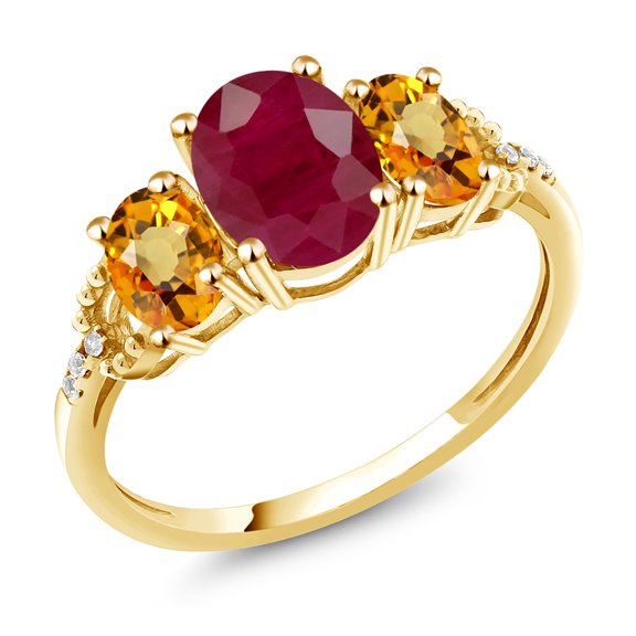 Gem Stone King 10K Yellow Gold Oval Red Ruby and Yellow Sapphire Women Ring (2.87 Cttw, Gemstone Birthstone, Size 6)