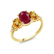 Gem Stone King 2.87 Ct Oval Red Ruby Yellow Sapphire 10K Yellow Gold Ring