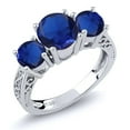thumbnail image 1 of Gem Stone King 2.87 Ct Round Blue VS Created Sapphire 925 Sterling Silver 3-Stone Ring, 1 of 5