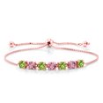 thumbnail image 1 of Gem Stone King 2.88 Ct Green Peridot Pink Lab Grown Diamond 18K Rose Gold Plated Silver Bracelet for Women, 1 of 3