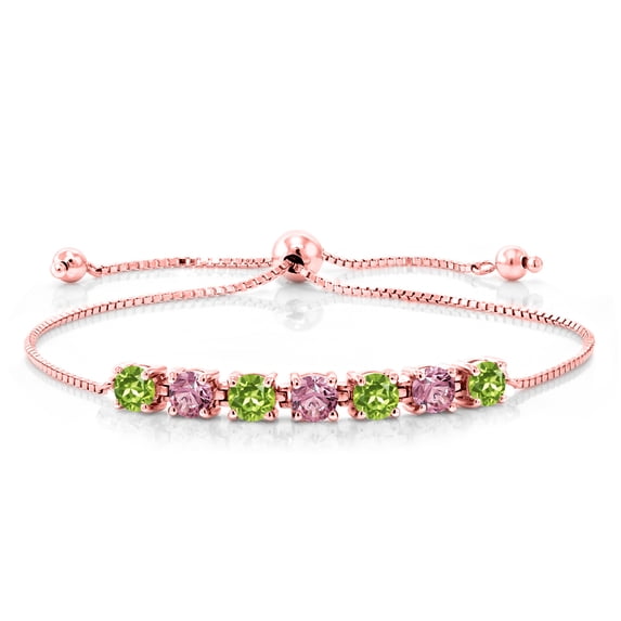 Gem Stone King 2.88 Ct Green Peridot Pink Lab Grown Diamond 18K Rose Gold Plated Silver Bracelet for Women