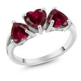 thumbnail image 1 of Gem Stone King 2.88 Ct Heart Shape Red Created Ruby 925 Sterling Silver 3-Stone Ring, 1 of 3