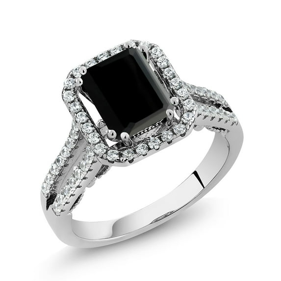 Gem Stone King 2.88 Ct Octagon Black Onyx 925 Sterling Silver Ring