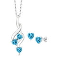 thumbnail image 1 of Gem Stone King 2.89 Ct Heart Shape Swiss Blue Topaz 925 Sterling Silver Pendant and Earrings Jewelry Set, 1 of 3