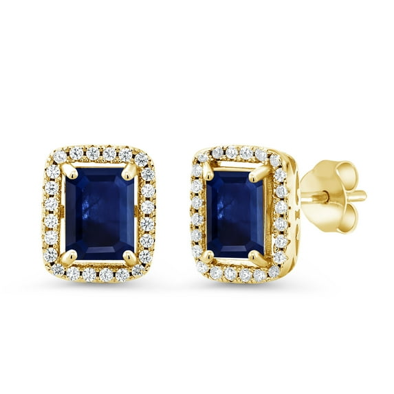 Gem Stone King 2.90 Ct Octagon Blue Sapphire 18K Yellow Gold Plated Silver Earrings