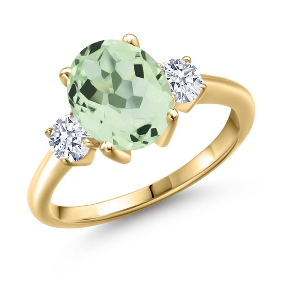 Gem Stone King 2.90 Ct Oval Green Prasiolite 18K Yellow Gold Plated Silver Ring