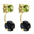 thumbnail image 1 of Gem Stone King 2.90 Ct Round Black Sapphire Green Peridot 14K Yellow Gold Earrings, 1 of 2