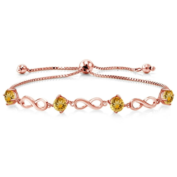 Gem Stone King 2.90 Ct Round Yellow Citrine 18K Rose Gold Plated Silver Keren Hanan Women Adjustable Infinity Tennis Bracelet