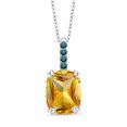 thumbnail image 1 of Gem Stone King 2.91 Ct Cushion Yellow Citrine Blue Diamond 925 Sterling Silver Pendant with Chain, 1 of 5
