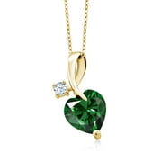 GEM STONE KING 2.91 Ct Green Nano Emerald 18K Yellow Gold Plated Silver Pendant with Chain