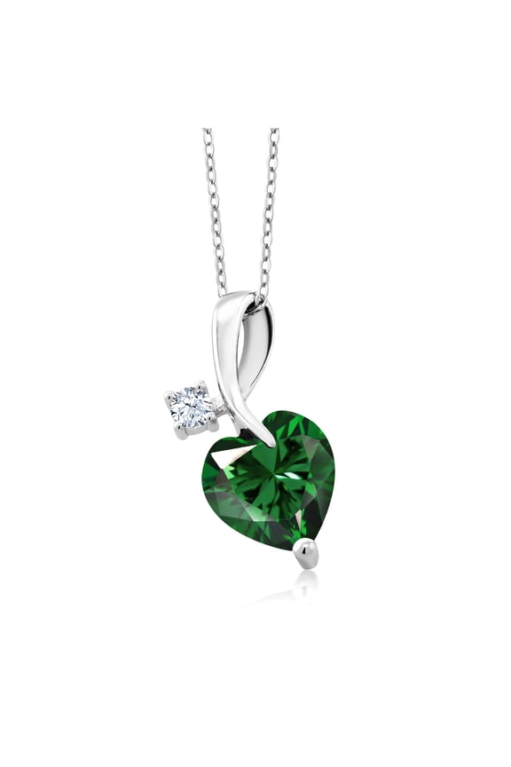 2.91 Ct Heart Shape Green Nano Emerald 925 Sterling Silver Pendant with Chain