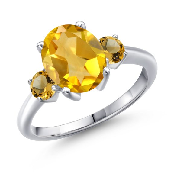 Gem Stone King 2.91 Ct Oval Yellow Citrine 925 Sterling Silver Ring