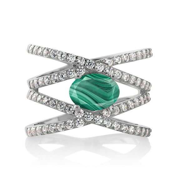 Gem Stone King 2.93 Ct Oval Green Malachite 925 Sterling Silver Ring