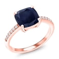 thumbnail image 1 of Gem Stone King 2.94 Ct Cushion Blue Sapphire 18K Rose Gold Plated Silver Ring, 1 of 5