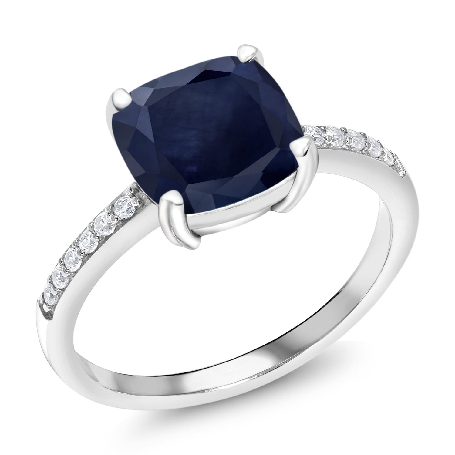 Gem Stone King 2.94 Ct Cushion Blue Sapphire 925 Sterling Silver Ring