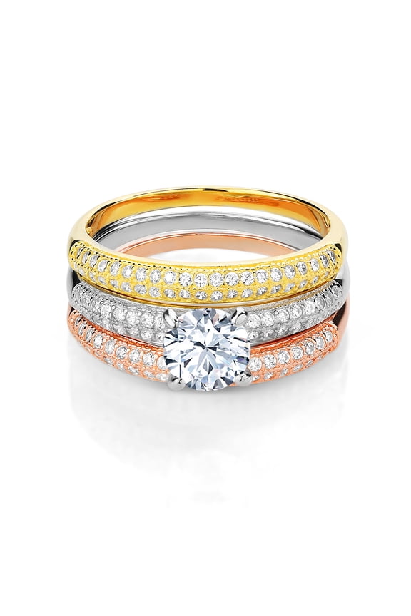 2.94 Ct Round White Zirconia 925 Sterling Silver Set of 3 Stacking Ring (Size 5)