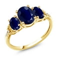 thumbnail image 1 of Gem Stone King 2.94 Cttw 10K Yellow Gold Blue Sapphire and Diamond 3-Stone Engagement Ring | Gemstone Birthstone | Three Stone Wedding Anniversary Promise Ring for Women (Size 7), 1 of 4