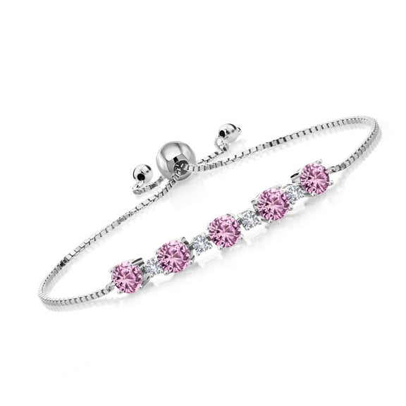 Gem Stone King 2.95 Ct Pink Created Sapphire White Created Sapphire 925 Silver Tennis Bracelet for Women