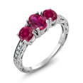 thumbnail image 1 of Gem Stone King 2.97 Ct Oval Red Created Ruby 925 Sterling Silver Moissanite Ring (Size 5), 1 of 4