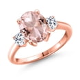 thumbnail image 1 of Gem Stone King 2.98 Ct Oval Peach Nano Morganite White Topaz 18K Rose Gold Plated Silver Ring, 1 of 6