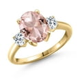 thumbnail image 1 of Gem Stone King 2.98 Ct Oval Peach Nano Morganite White Topaz 18K Yellow Gold Plated Silver Ring, 1 of 6