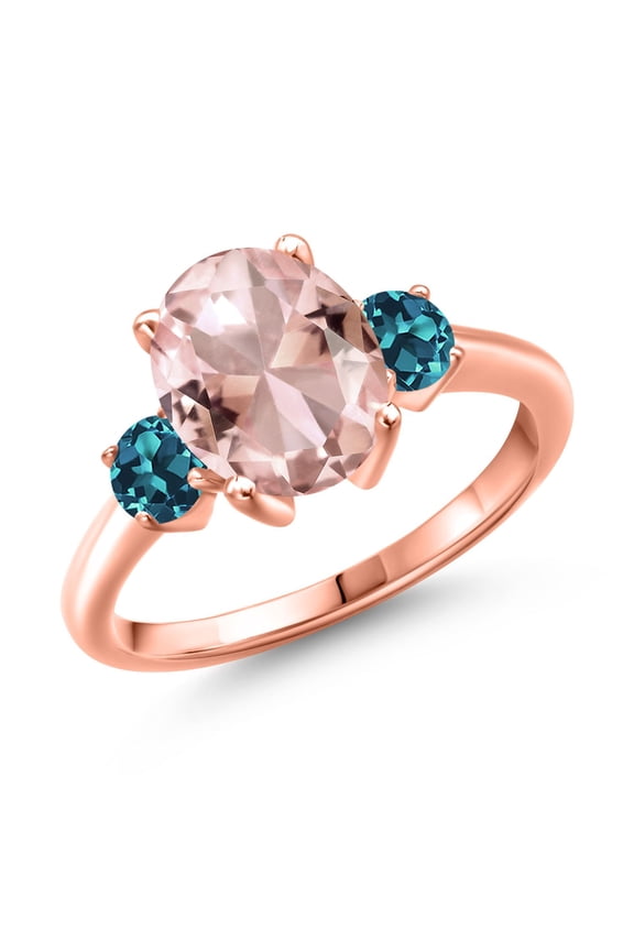 2.98 Ct Peach Nano Morganite London Blue Topaz 18K Rose Gold Plated Silver Ring (Size 9)