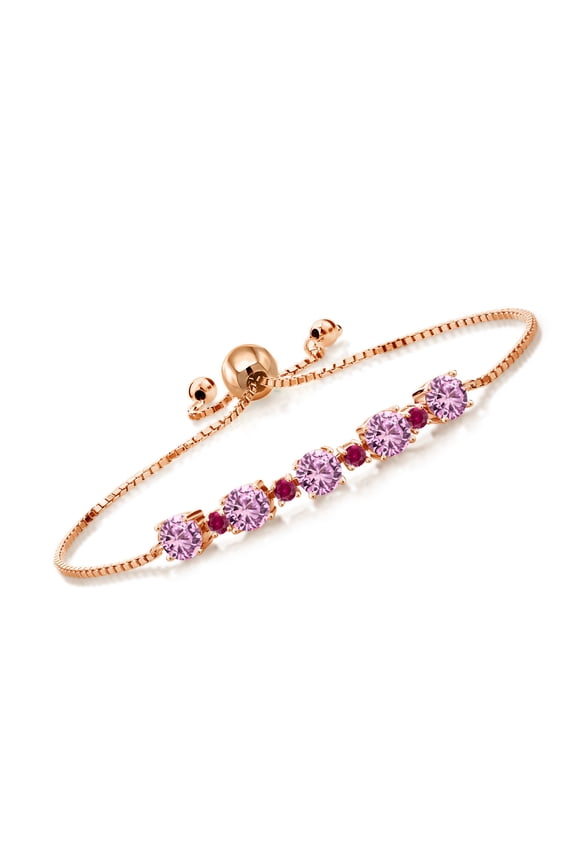 2.99 Ct Pink Created Sapphire Red Created Ruby 18K Rose Gold Plated Silver Bracelet for Women