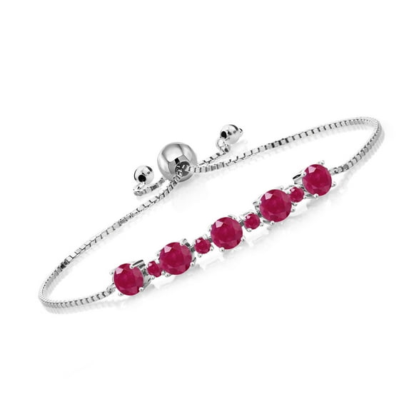 Gem Stone King 2.99 Ct Round Red Ruby 925 Sterling Silver Tennis Bracelet for Women