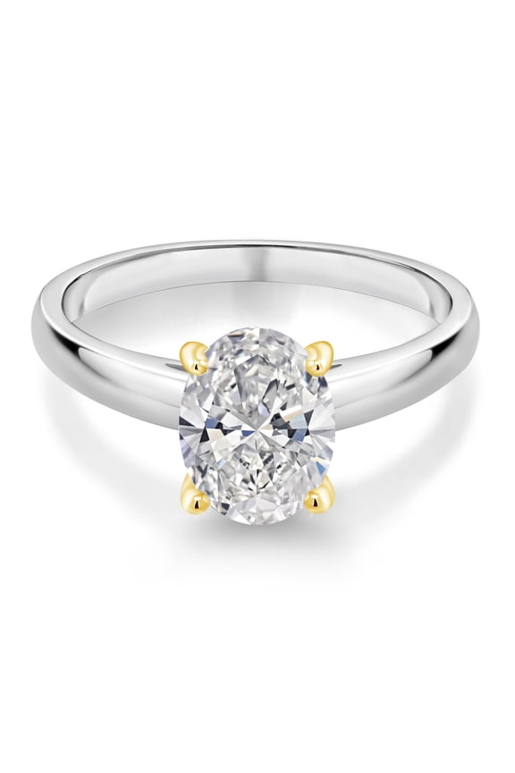 2 Ct Oval 925 Silver and 10K Yellow Gold IGI Certified Lab Grown Diamond Engagement Ring | D-E Color | VS1-VS2 Clarity | Wedding Anniversary Promise Ring for Women | Size 5,6,7,8,9