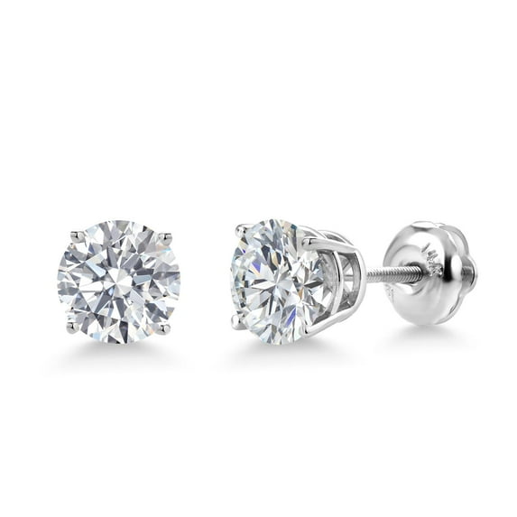 Gem Stone King 2 Ct Round 14K White Gold IGI Certified Lab Grown Diamond Stud Earrings for Women Men | E-F Color | VS1-VS2 Clarity | Gold Earrings for Women Men | With Secure Screw Backs