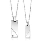 Gem Stone King 2 Pcs Diamond Accent Stainless Steel His and Hers Perfect Pair Puzzle Piece Engraved Couples Pendant Necklace Set Pendant for Friendship Boyfriend Girlfriend
