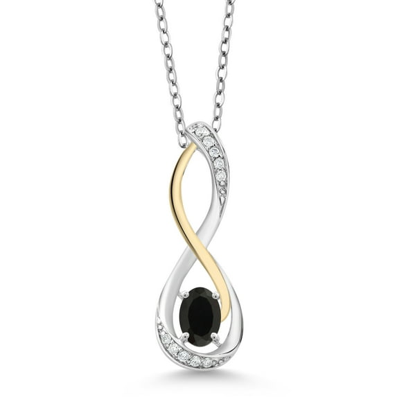 Gem Stone King 2 Tone 10K Yellow Gold and 925 Sterling Silver Black Onyx and White Lab Grown Diamond Infinity Pendant Necklace for Women (0.47 Cttw, with 18 inch Silver Chain)