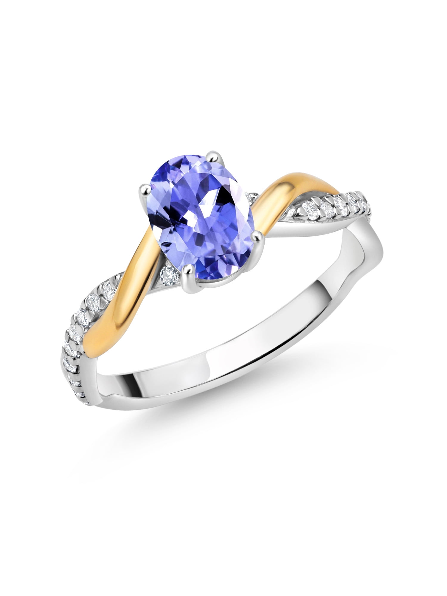 Gem Stone King 2 Tone 10K Yellow Gold and 925 Sterling Silver Blue  Tanzanite and White Lab Grown Diamond Twisted Interwoven Ring For Women  (0.86 Cttw,