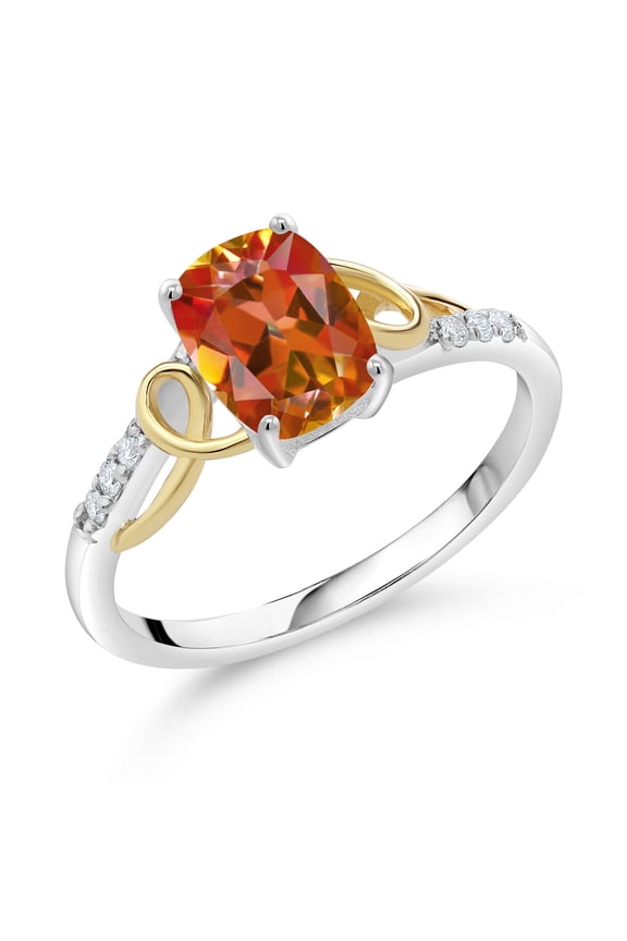 2 Tone 10K Yellow Gold and 925 Sterling Silver Ecstasy Mystic Topaz and White E-F Lab Grown Diamond Women Ring (1.66 Cttw, Available in Size 5,6,7,8,9)