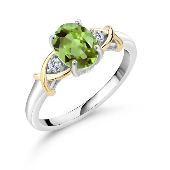 Gem Stone King 2 Tone 10K Yellow Gold and 925 Sterling Silver Green Peridot and White Lab Grown Diamond Ring for Women (1.50 Cttw, Gemstone Birthstone, Available in Size 5, 6, 7, 8, 9)