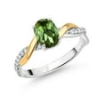 thumbnail image 1 of Gem Stone King 2 Tone 10K Yellow Gold and 925 Sterling Silver Green Tourmaline and White Lab Grown Diamond Twisted Interwoven Ring for Women (0.81 Cttw, Available in Size 5,6,7,8,9), 1 of 4