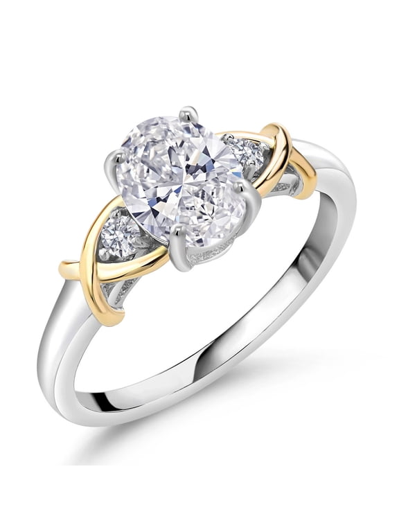 2 Tone 10K Yellow Gold and 925 Sterling Silver IGI Certified Lab Grown Diamond Ring for Women | 1.5 Ct Oval Cut | D-E Color | VS1-VS2 Clarity | Size 5