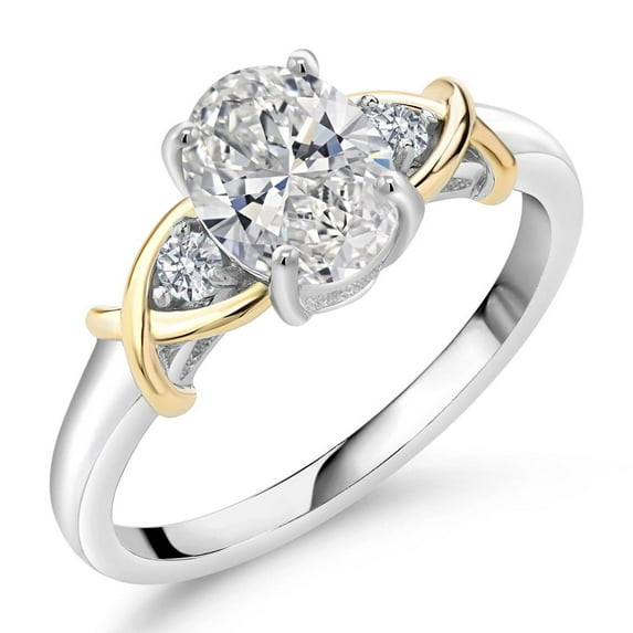 Gem Stone King 2 Tone 10K Yellow Gold and 925 Sterling Silver IGI Certified Lab Grown Diamond Ring for Women | 1.5 Ct Oval Cut | E-F Color | VS1-VS2 Clarity | Size 7