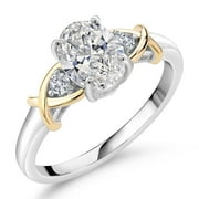 GEM STONE KING 2 Tone 10K Yellow Gold and 925 Sterling Silver IGI Certified Lab Grown Diamond Ring for Women | 1.5 Ct Oval Cut | E-F Color | VS1-VS2 Clarity | Size 9