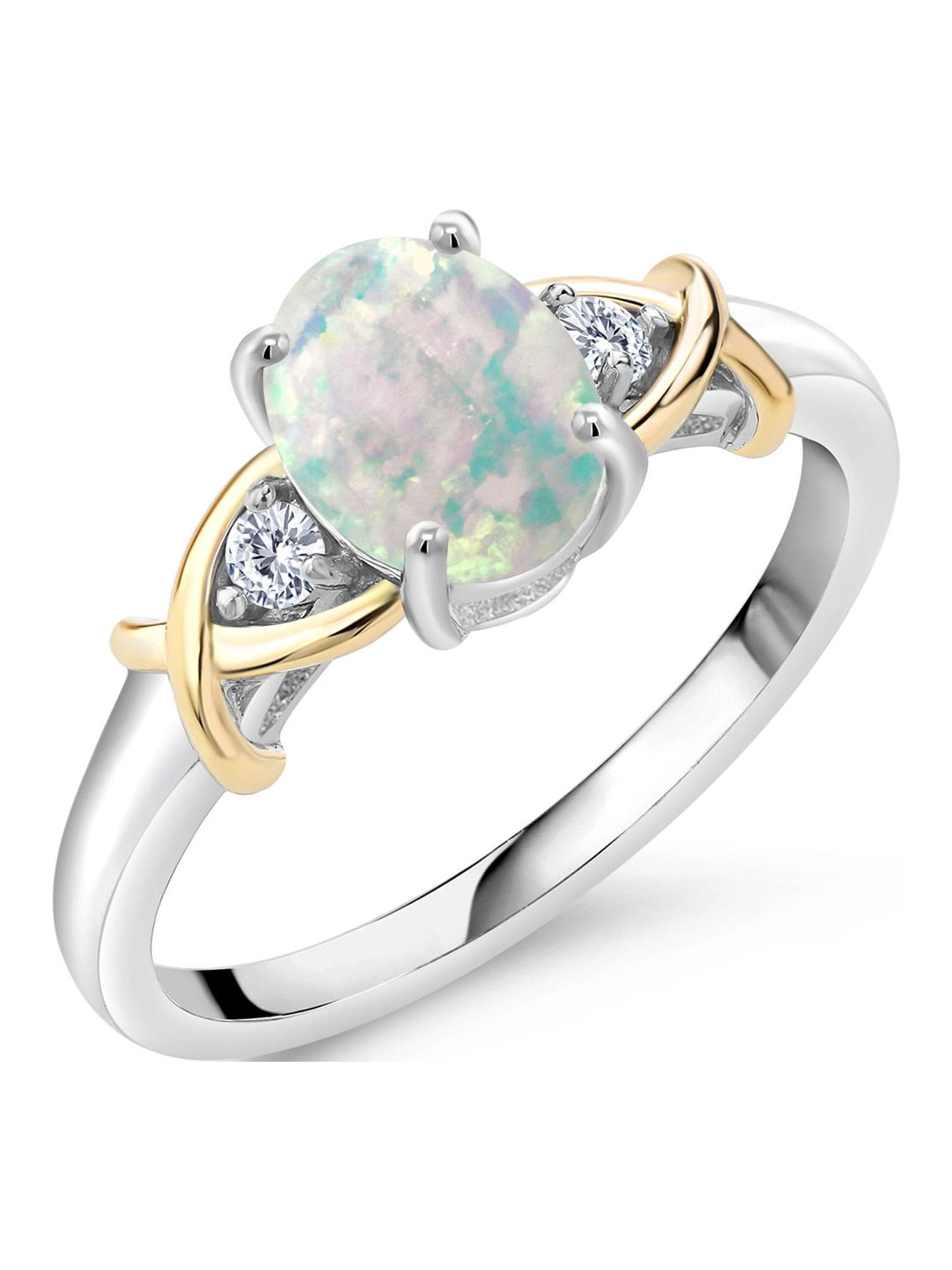 Gem Stone King 2.40 Ct Oval Simulated Opal Pendant With 18K Gold Plated Silver Chain