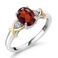thumbnail image 1 of Gem Stone King 2 Tone 10K Yellow Gold and 925 Sterling Silver Red Garnet and White Lab Grown Diamond Ring for Women (1.58 Cttw, Available in Size 5,6,7,8,9), 1 of 7