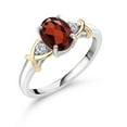 thumbnail image 1 of Gem Stone King 2 Tone 10K Yellow Gold and 925 Sterling Silver Red Garnet and White Lab Grown Diamond Ring for Women (1.58 Cttw, Available in Size 5,6,7,8,9), 1 of 6