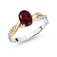 thumbnail image 1 of Gem Stone King 2 Tone 10K Yellow Gold and 925 Sterling Silver Red Rhodolite Garnet and White Lab Grown Diamond Twisted Interwoven Ring for Women (1.01 Cttw, Available in Size 5,6,7,8,9), 1 of 4