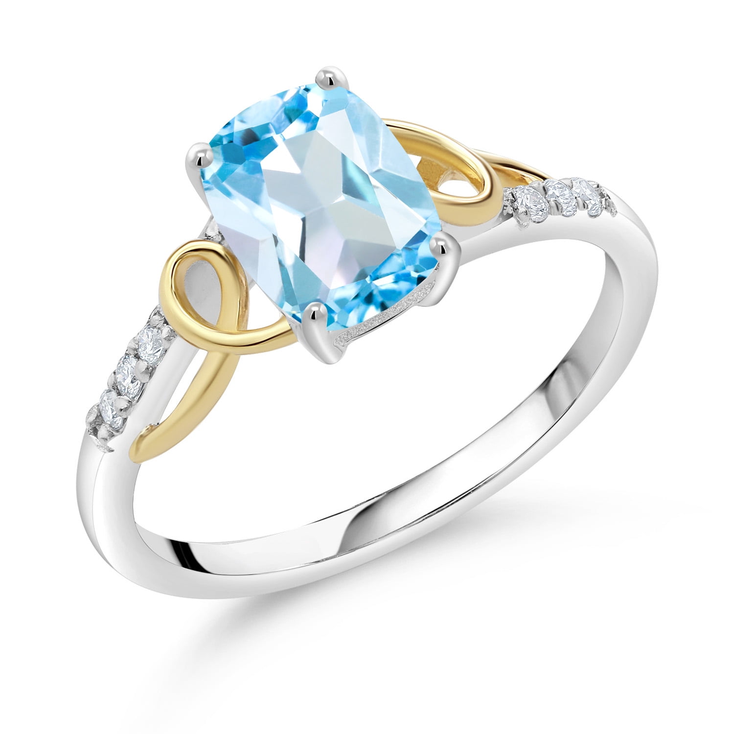 Gem Stone King 2 Tone 10K Yellow Gold and 925 Sterling Silver Sky Blue ...