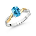 thumbnail image 1 of Gem Stone King 2 Tone 10K Yellow Gold and 925 Sterling Silver Swiss Blue Topaz and White Lab Grown Diamond Twisted Interwoven Ring for Women (1.11 Cttw, Available in Size 5,6,7,8,9), 1 of 4