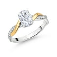 thumbnail image 1 of Gem Stone King 2 Tone 10K Yellow Gold and 925 Sterling Silver White Moissanite and White Lab Grown Diamond Twisted Interwoven Ring for Women (1.01 Cttw, Available in Size 5,6,7,8,9), 1 of 4