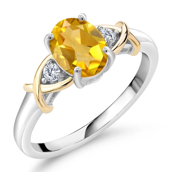 Gem Stone King 2 Tone 10K Yellow Gold and 925 Sterling Silver Yellow Citrine and Lab Grown Diamond Engagement Ring for Women (1.38 Cttw, Gemstone Birthstone, Available in Size 5, 6, 7, 8, 9)