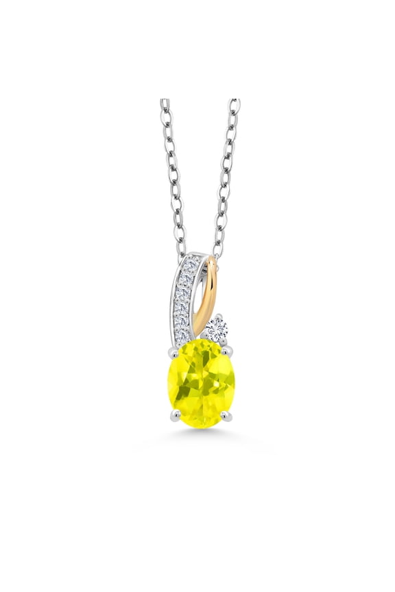 2 Tone 10K Yellow Gold and 925 Sterling Silver 1.65 Ct Canary Mystic Topaz White Lab Grown DiamondPendant