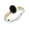 thumbnail image 1 of Gem Stone King 2 Tone 10K Yellow Gold and 925 Sterling Silver Black Onyx and White Lab Grown Diamond 0.81 Cttw Twisted Interwoven Ring for Women, 1 of 4