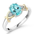 thumbnail image 1 of Gem Stone King 2 Tone 10K Yellow Gold and 925 Sterling Silver Blue Apatite and Lab Grown Diamond Women Ring | 1.28 Cttw | Oval 8X6MM | Size 6, 1 of 6
